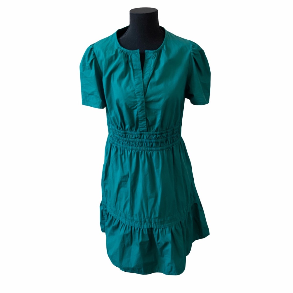 Quince Teal Smocked Waist Tiered Mini Dress